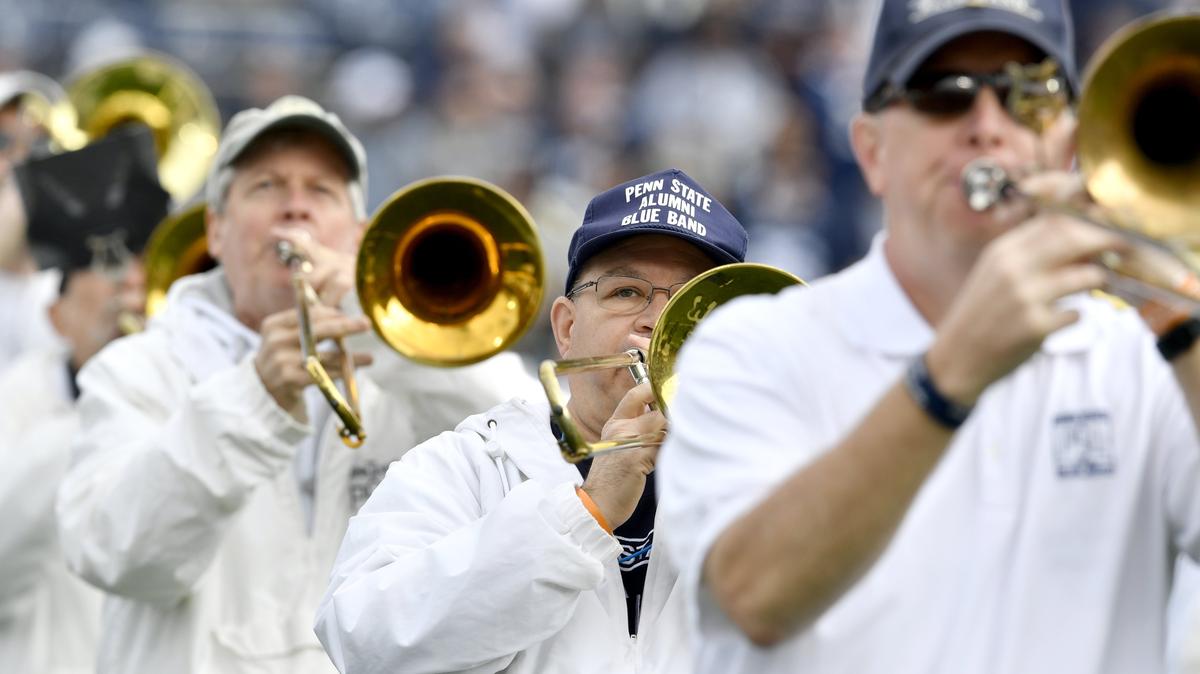 The Penn State alumni Blue Band performs as part of the 2019 homecoming festivities before the football game.