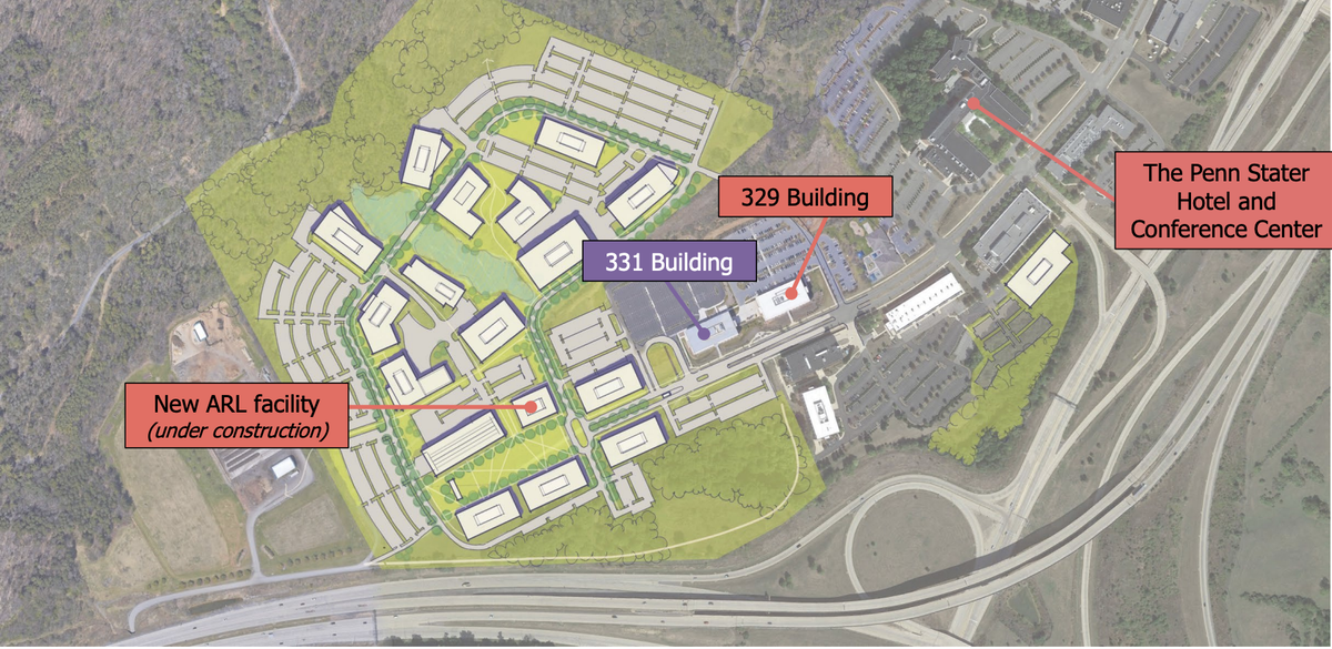 The ARL master plan at Innovation Park shows where the different buildings are located.