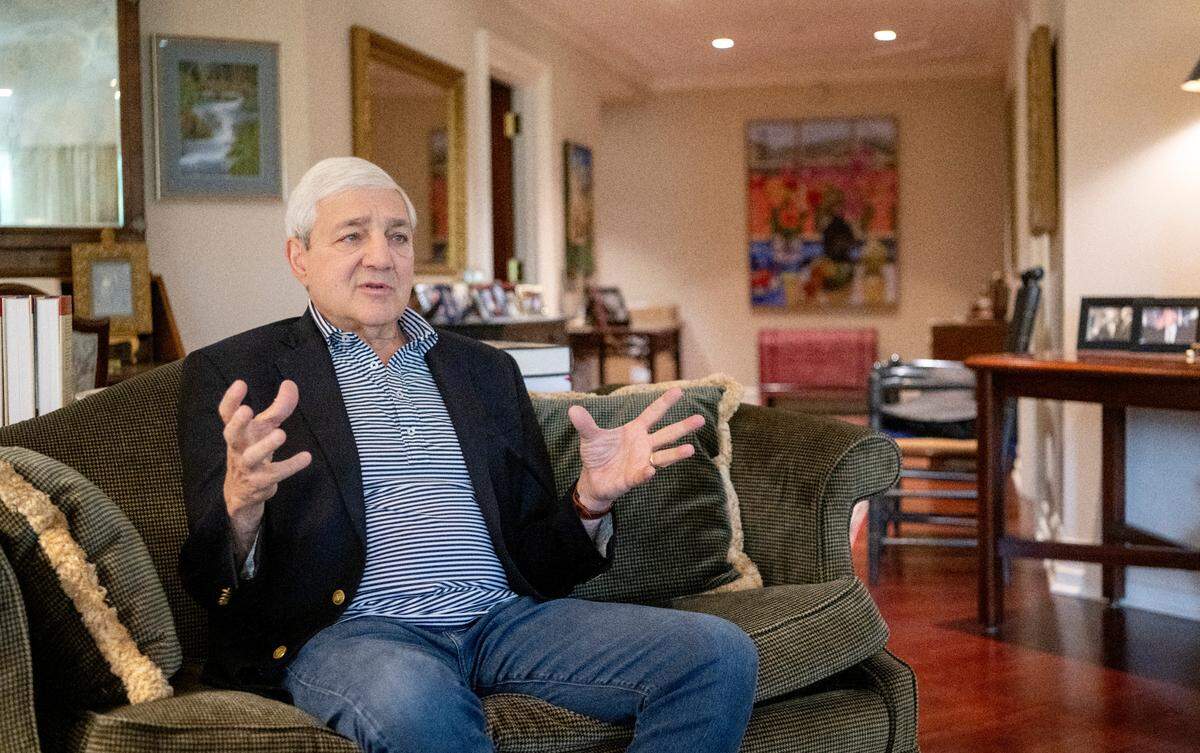 Graham Spanier talks about his book, “In the Lions Den,” at his home on Thursday, Sept. 8, 2022.