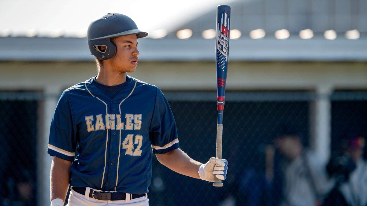 Bald Eagle Area’s Cam Watkins steps up to the plate and hits a single during an April 28 game against Philipsburg-Osceola.