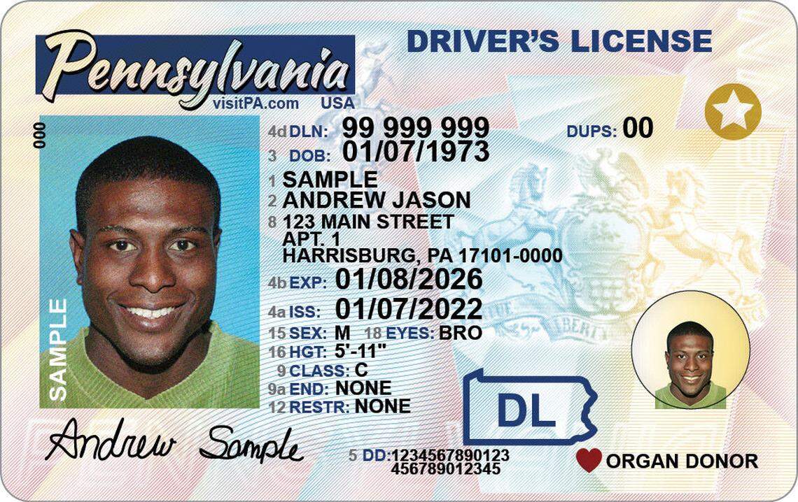 This sample commonwealth driver’s license shows what Pennsylvania’s REAL IDs look like. It is denoted by the gold star in the upper righthand corner.