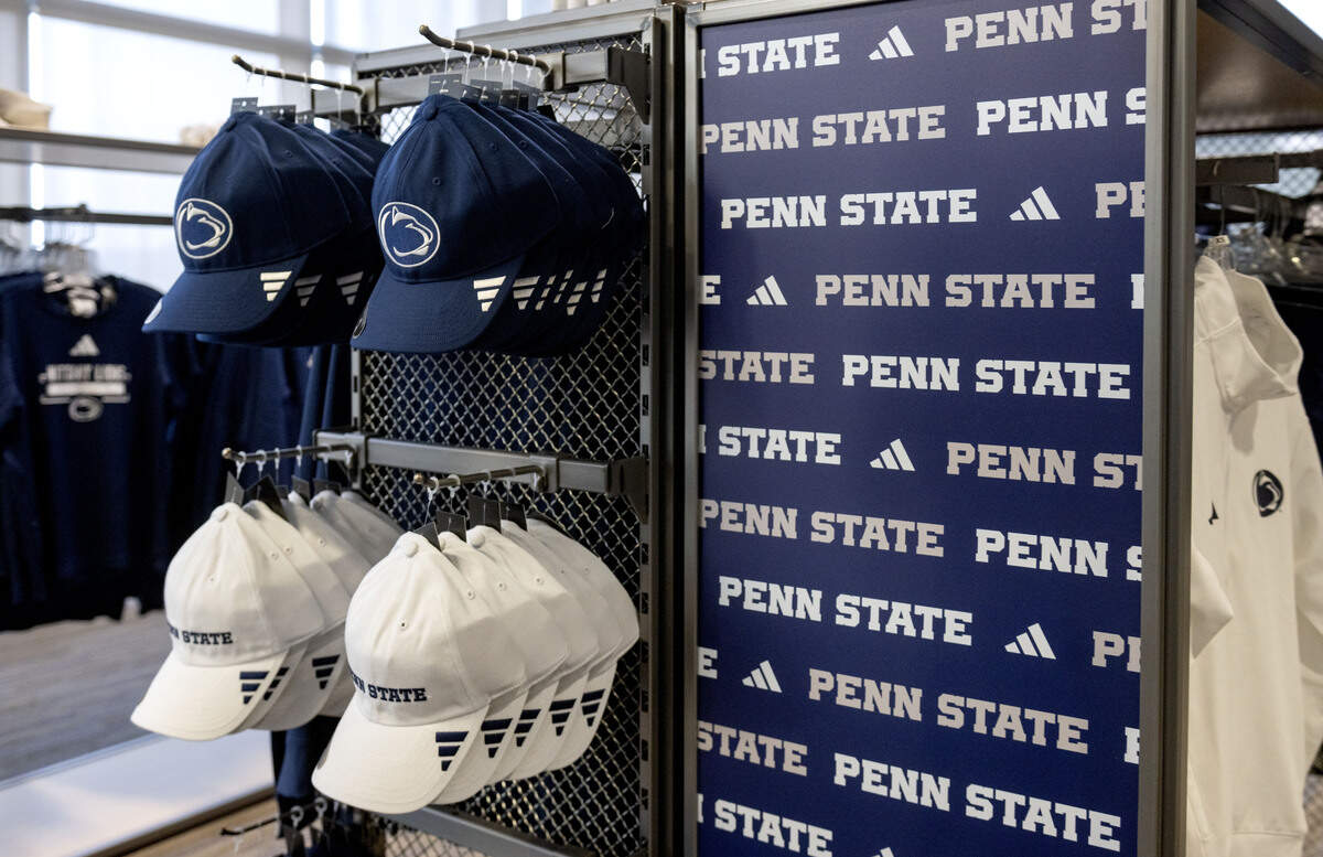 Penn State adidas hats, shirts and more for sale at the pop-up shop in Pegula Ice Arena.