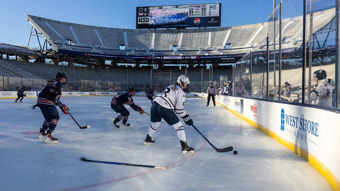 See Penn State women’s hockey make history on the ice rink at Beaver Stadium