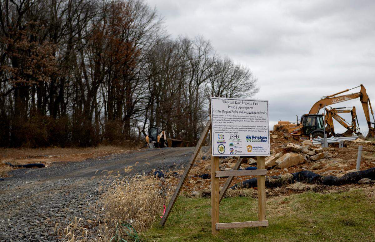Construction vehicles at the Whitehall Road Regional Park on Monday, Nov. 28, 2022.