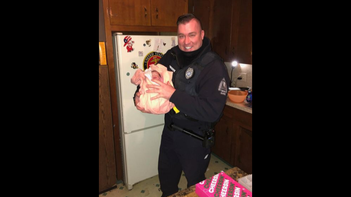 Agawam Officer Zack Hall responded to a call for a woman actively in labor on New Year’s Day and ended up delivering this baby girl.