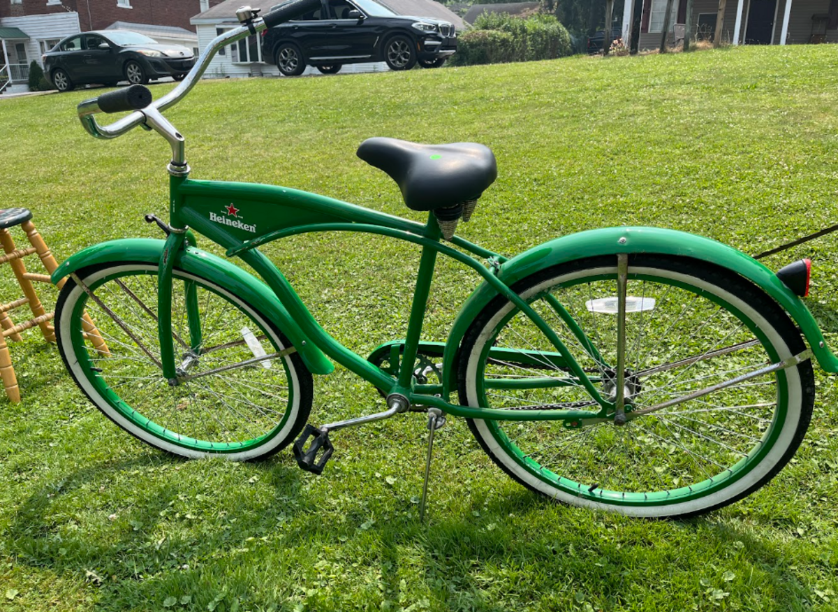 A 1999 Heineken Beach Cruiser for sale in Snow Shoe during the 100 Mile Yard Sale on Friday, July 17, 2026.