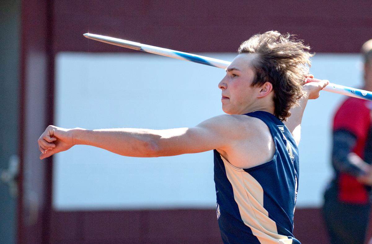 Bald Eagle Area’s Zeb Fry competes in the javelin during the District 6 2A track meet at Mansion Park on Tuesday, May 18, 2021.