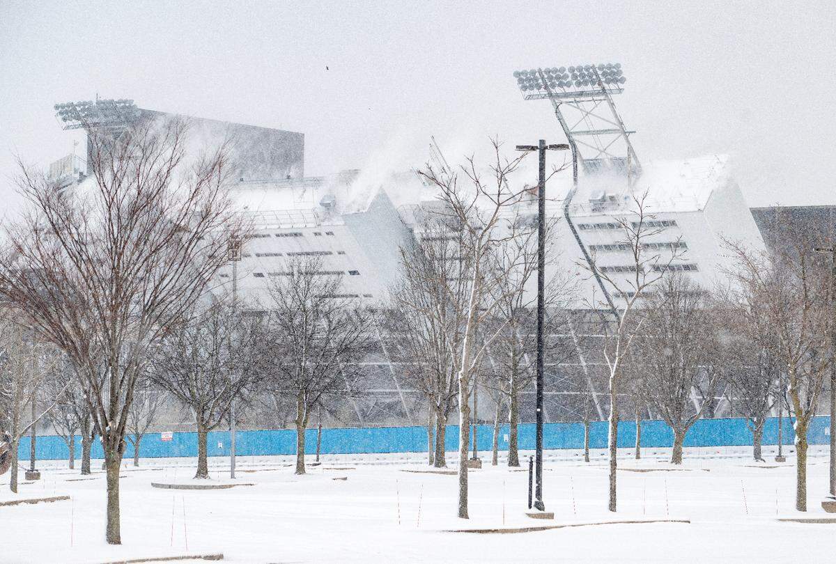 The press box at Beaver Stadium comes down on Saturday, Jan. 4, 2025.