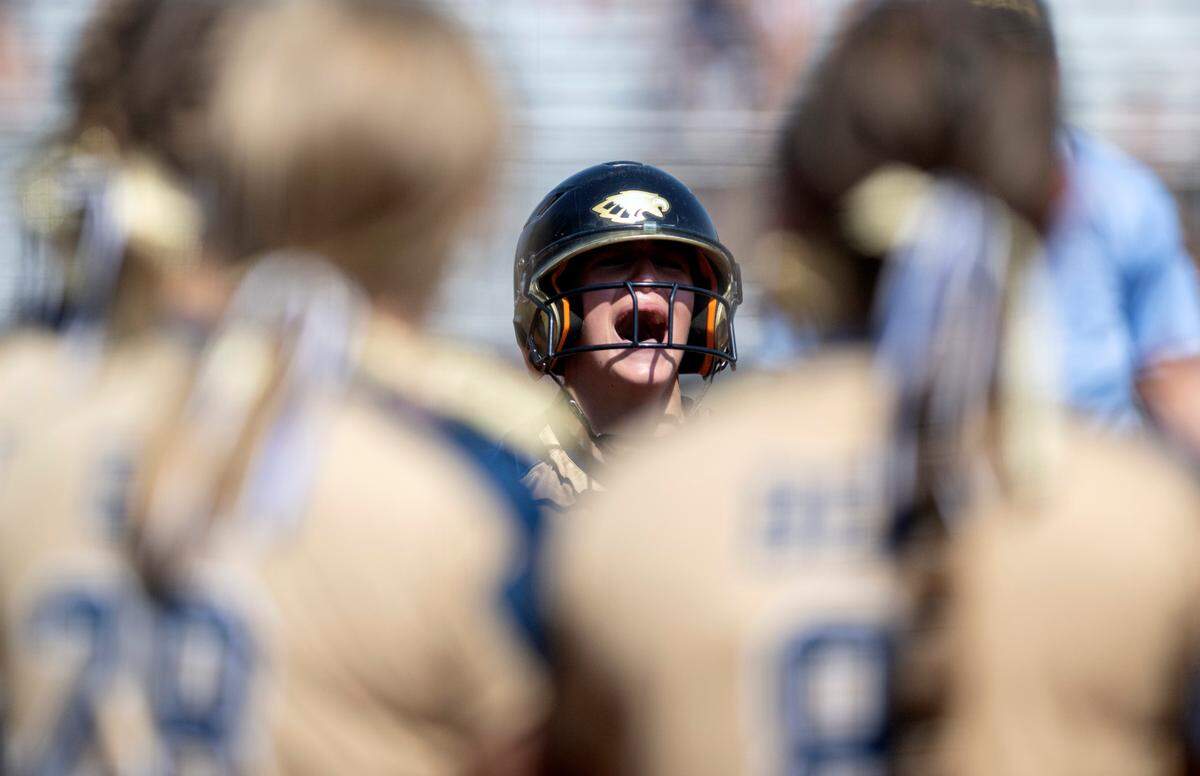 Bald Eagle’s Shae Housel yells to her teammates who congratulate her at home plate from her out of the park hit that scored two runs in the District 6 2A championship game against Penns Valley at Saint Francis on Thursday, June 1, 2023.