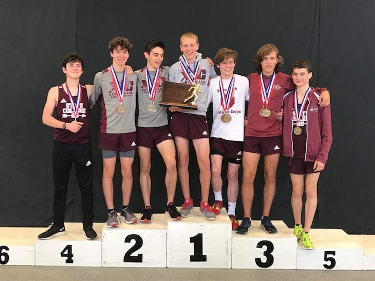 The State College boys’ cross-country steam won the District 6 Class 3A title on Saturday to qualify for the state championships. Brady Bigger led State High to the title with a first-place finish in 15:59. Ben St. Pierre was second in 16:05, followed by Bennett Norton in fourth place 16:40, Sean Adams in fifth place 16:43, Henry Ballard in ninth place in 16:59, Charles Endres in 11th place in 17:07 and David Gluckman in 12th place in 17:17.