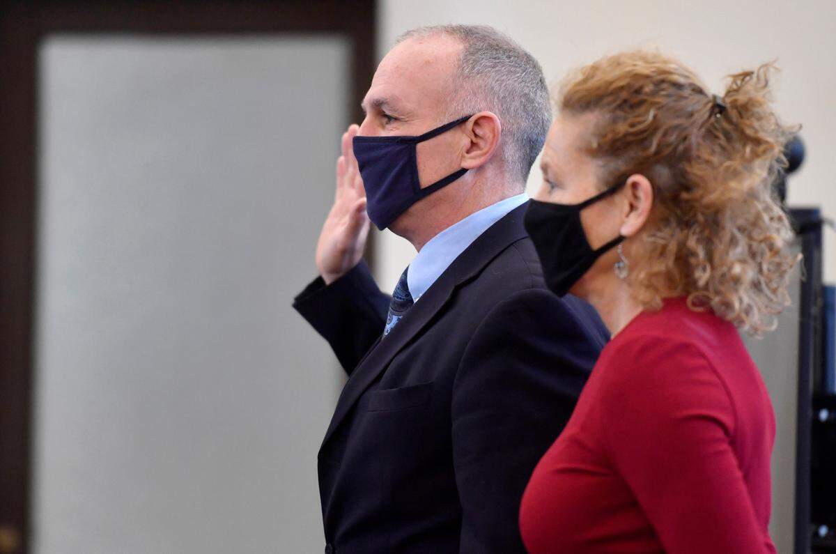 Centre County District Attorney Bernie Cantorna is sworn in to his second term in office Monday during a ceremony at the Centre County Courthouse.