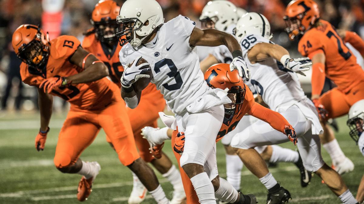 Penn State’s DeAndre Tompkins runs during Penn State’s win over Illinois in Champaign, Ill.