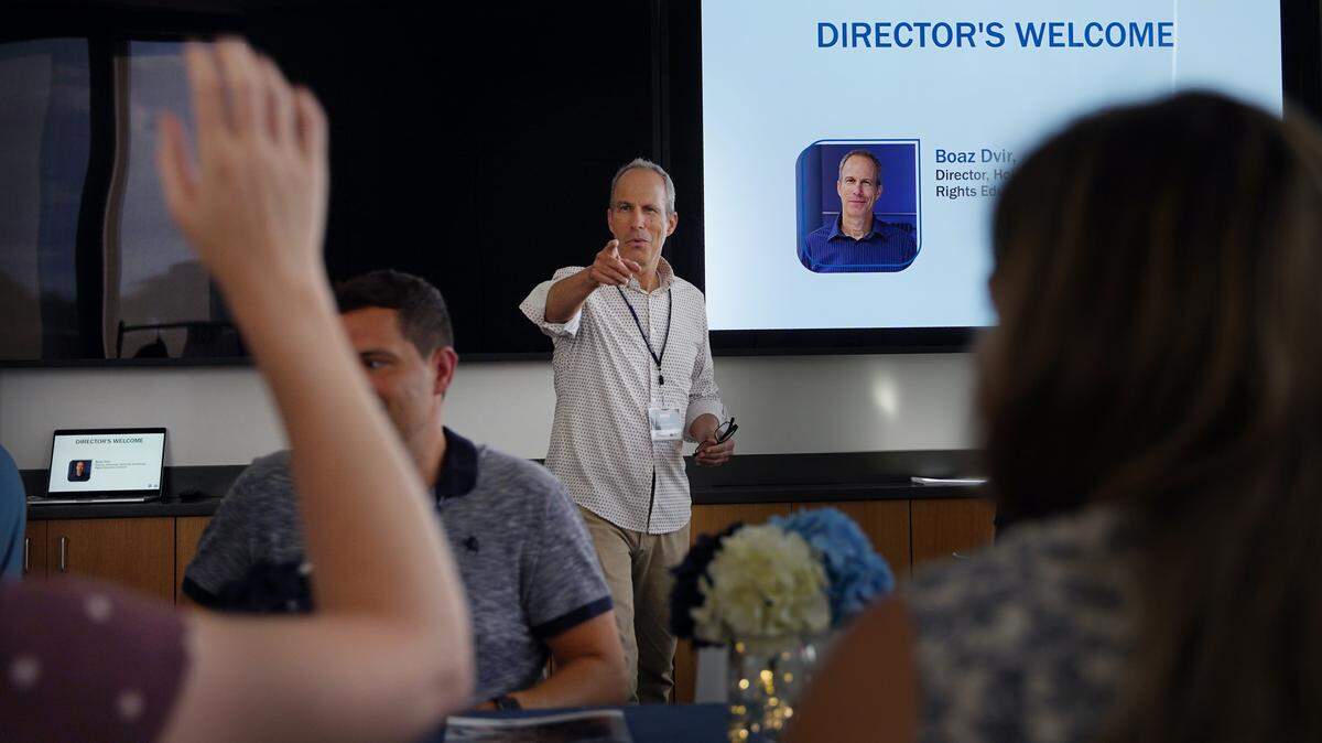 Boaz Dvir, associate professor in Penn State’s Donald P. Bellisario College of Communications, opens a training session for the Holocaust, Genocide and Human Rights Education Initiative at Penn State.