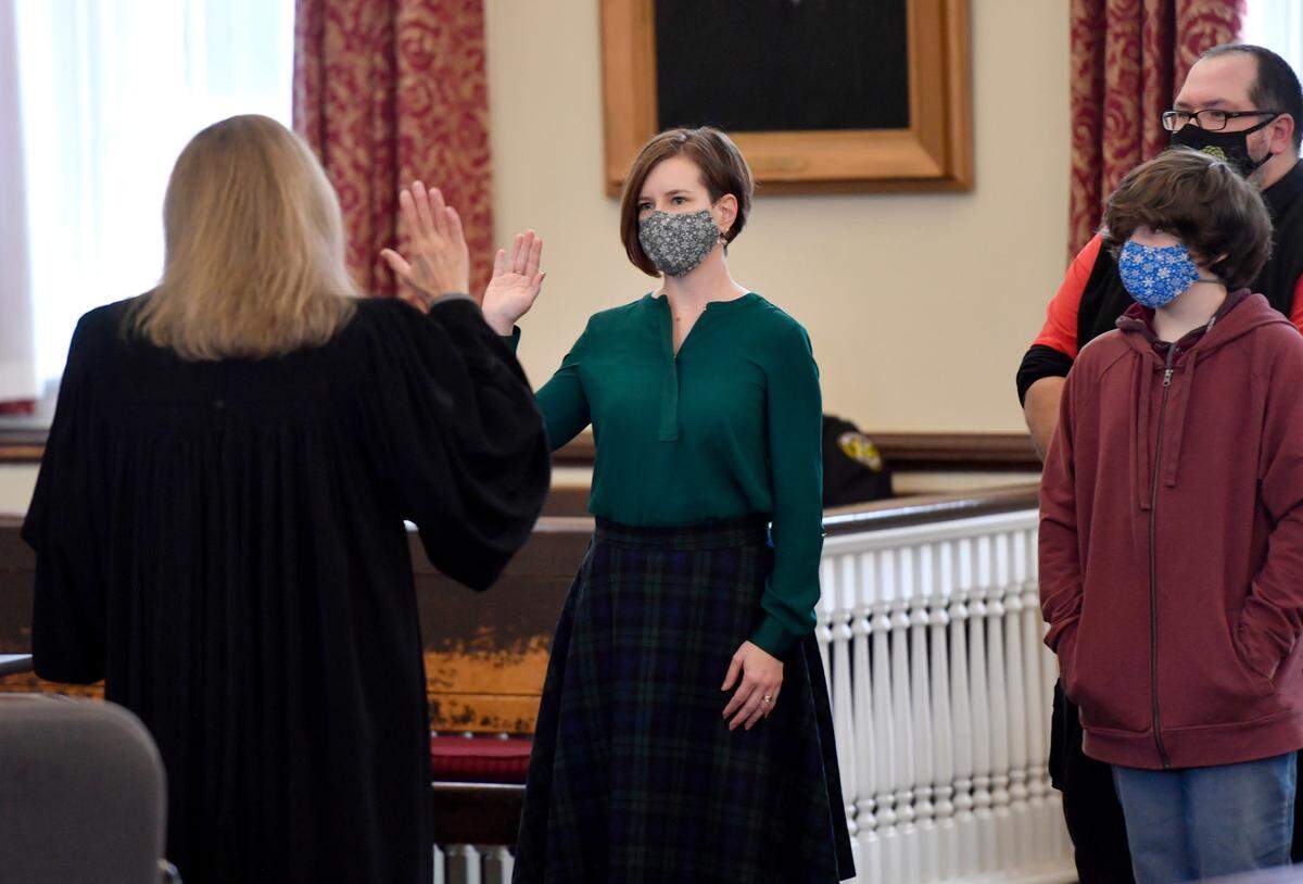Johanna Sedgwick is sworn in to the Bellefonte Borough Council on Monday, Jan. 3, 2022 at the Centre County Courthouse.