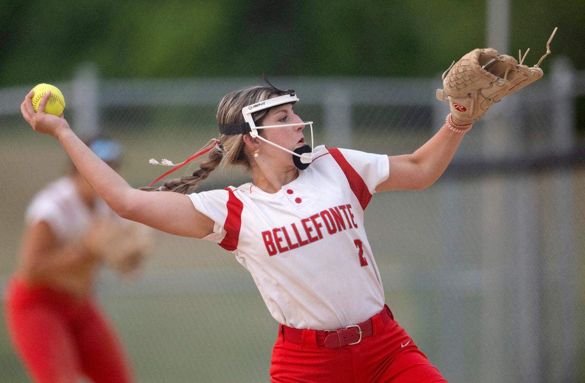Bellefonte’s Carly Clarkson pitches during the game against Montour in the first round of the PIAA class 4A softball playoffs on Monday, June 5, 2023.