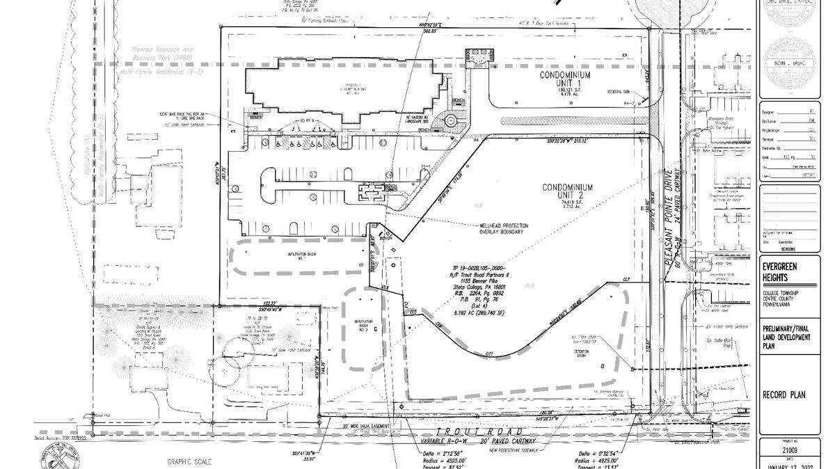 A drawing from Penn Terra Engineering Inc. for the proposed Evergreen Heights off of Trout Road in College Township