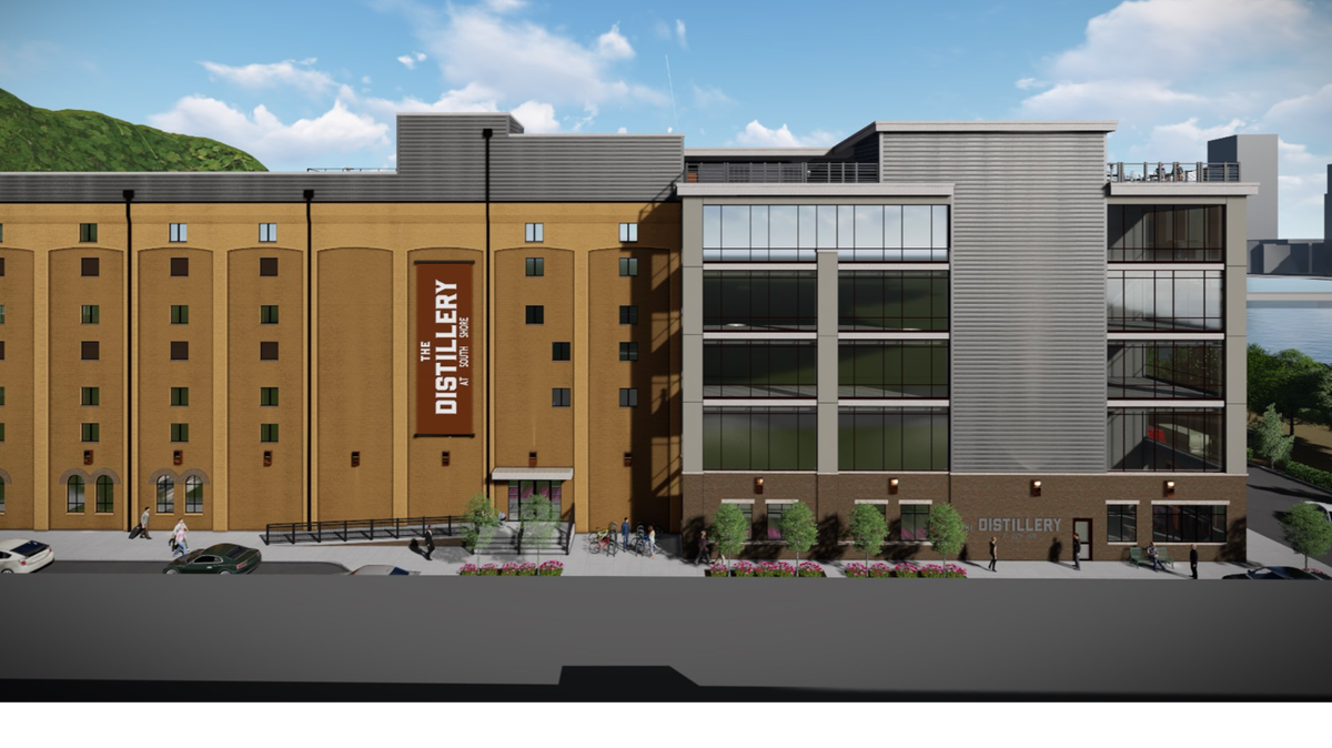 A rendering of The Distillery at South Shore, a new Big Spring Spirits venture that is planned to open in Pittsburgh in summer 2023, is pictured.