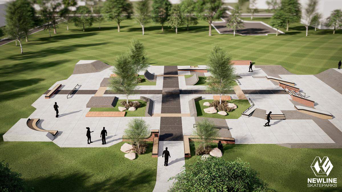 A rendering of what State College’s Action Sports Park at High Point Park could look like. A draft of the skatepark was designed by New Line Skateparks, which was inspired by the conceptual design of local pro skateboarder Jake Johnson.