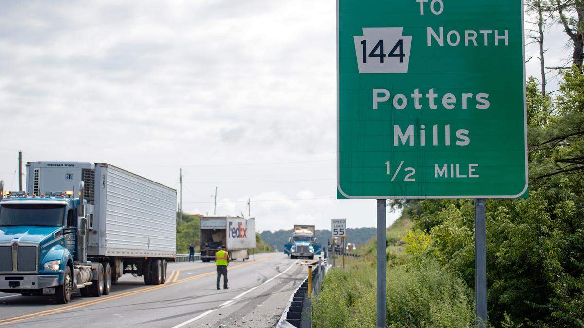 Emergency crews clean up after the 2021 crash on U.S. Route 322 that that killed Elizabeth “Lizzy” Biddle.
