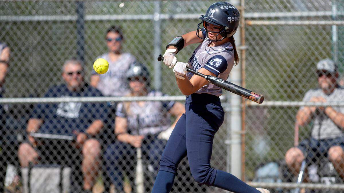 Former Philipsburg-Osceola student-athlete Paige Jarrett hits a single to start off a game in this May 2022 file photo.