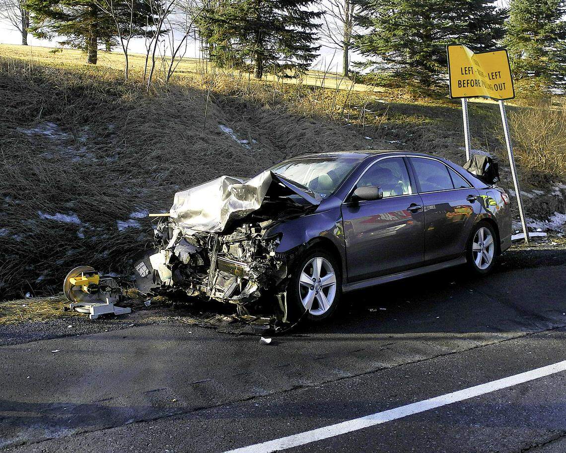 One of the vehicles involved in a two car accident on Route 322.