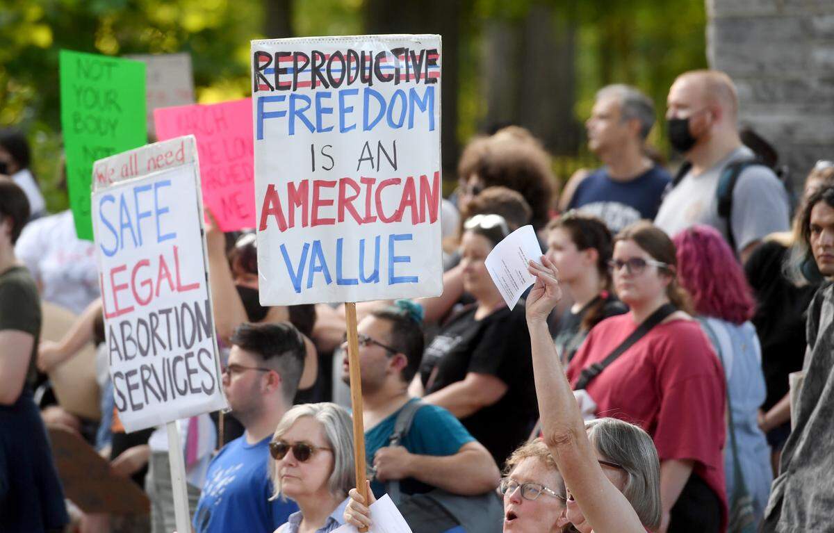 Protesters gathered and marched in downtown State College after the Roe reversal on Friday, June 24, 2022.
