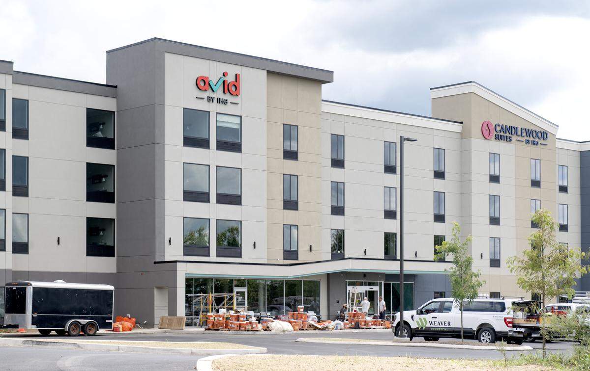 Construction continues on the Avid and Candlewood Suites by IHG hotel on the Benner Pike on Tuesday, Aug. 26, 2025.  