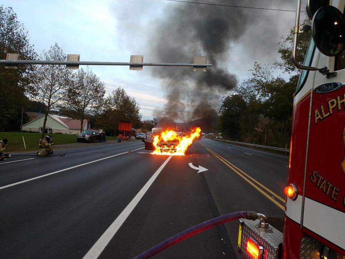 A 2008 Nissan Rogue driven by 19-year-old Penn State student Ryan Purcell caught on fire at the intersection of East College Avenue and Porter Road on Oct. 25, 2018.
