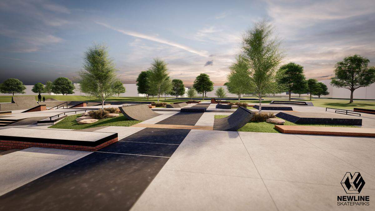 A rendering of what State College’s Action Sports Park at High Point Park could look like. A draft of the skatepark was designed by New Line Skateparks, which was inspired by the conceptual design of local pro skateboarder Jake Johnson.