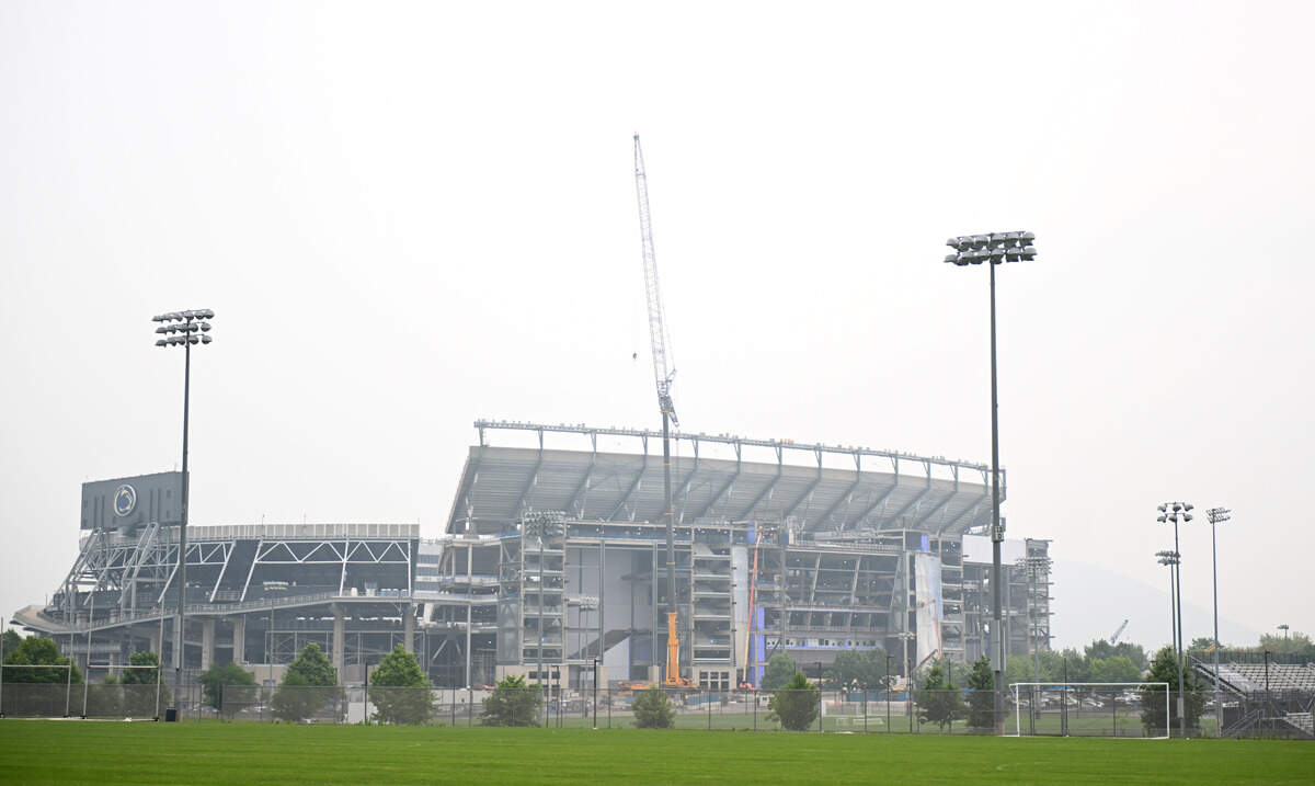 Beaver Stadium is seen from the IM fields on Thursday, July 16, 2026. Wildfire smoke from Canada and Minnesota caused unhealthy air levels in Centre County.