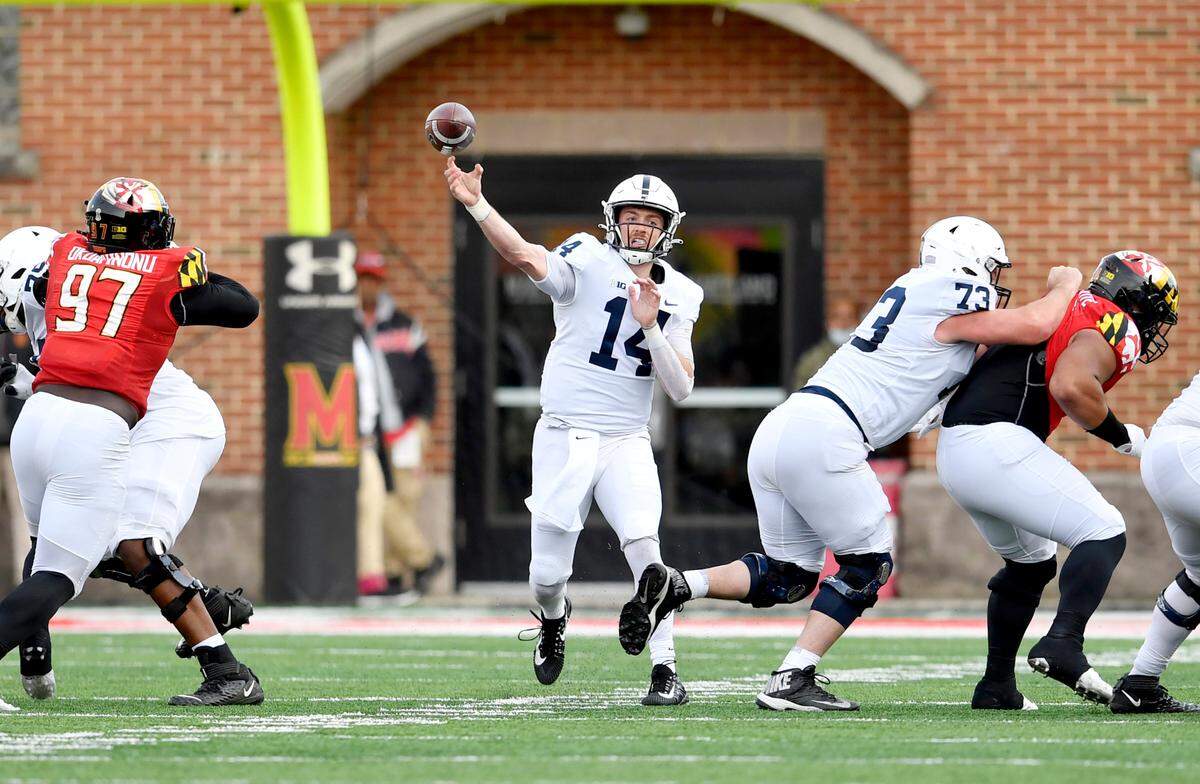 Penn State quarterback Sean Clifford makes a pass during the game against Maryland on Saturday, Nov. 6, 2021.