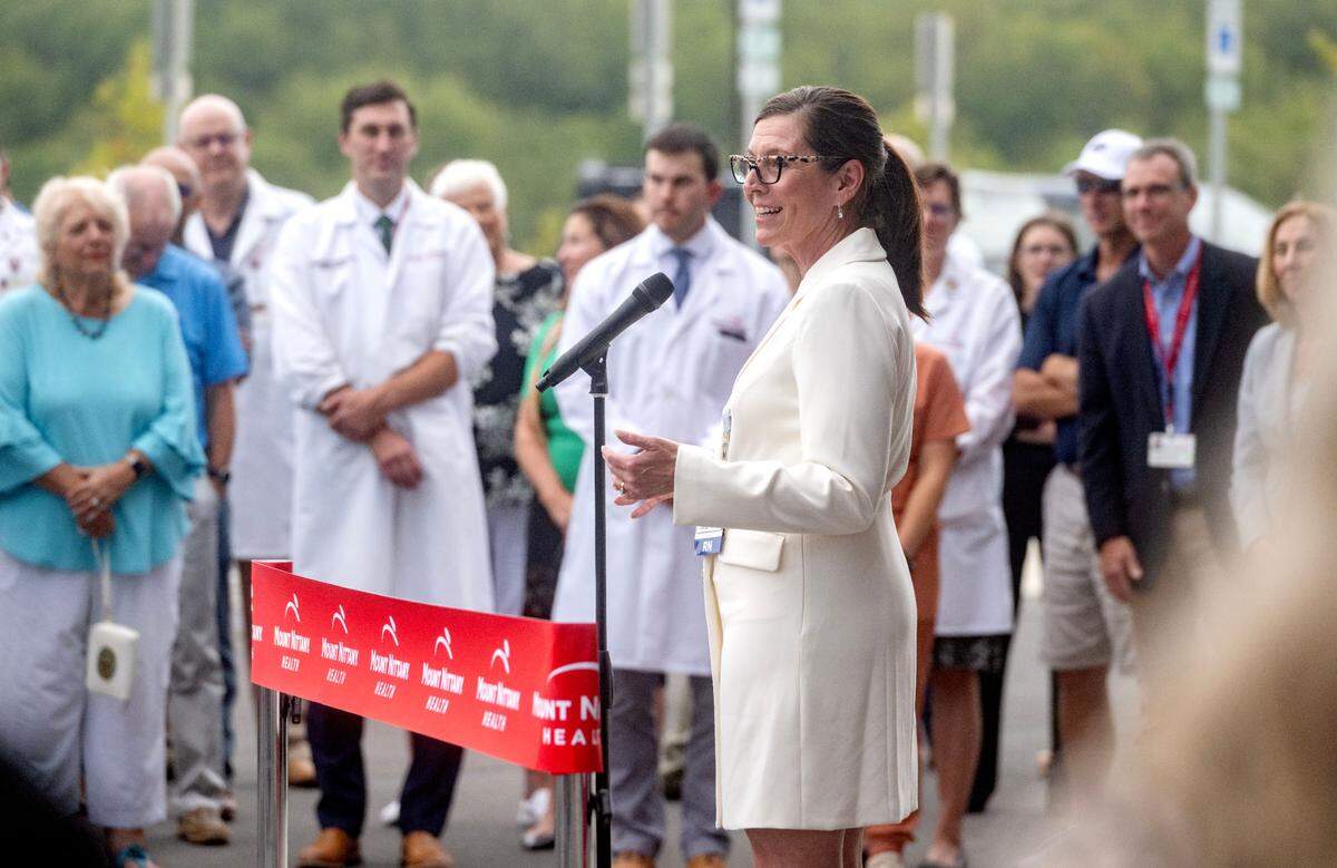 Chief Operating Officer for Mount Nittany Physician Group Dawn Tice speaks during the ribbon cutting for the new Mount Nittany Health Toftrees on Tuesday, Aug. 27, 2024.