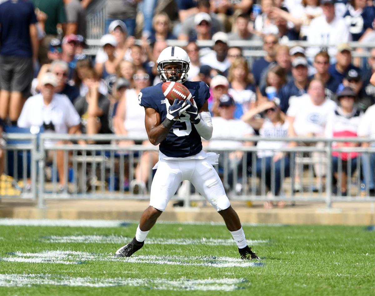 Penn State wide receiver DeAndre Thompkins returns a kick during a game against Kent State Saturday, Sept. 15, 2018 at Beaver Stadium.
