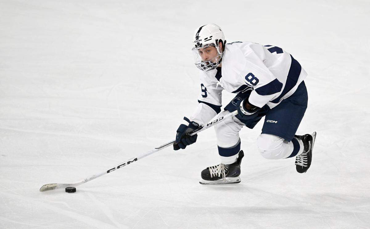 Penn State's Aiden Fink skates with the puck during the game against Minnesota on Friday, Jan. 9, 2026 at Pegula Ice Arena. 