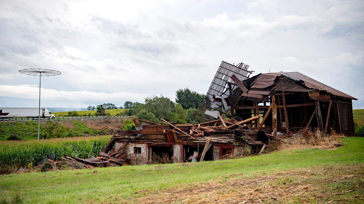 A barn on Airport Road in Spring Township was severely damaged during Wednesday afternoon storms.