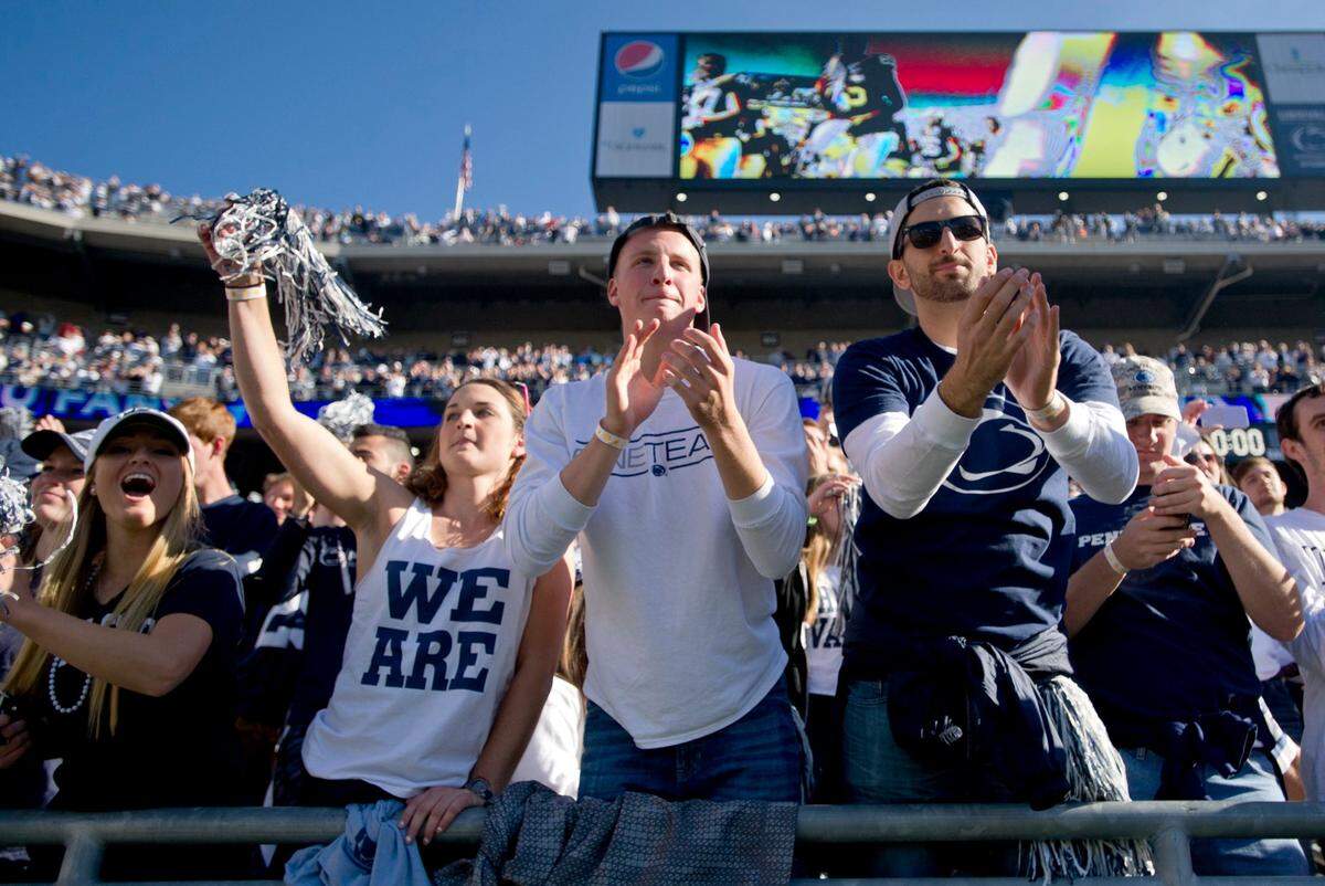 Penn State fans cheer after the 29-7 win over Indiana at Beaver Stadium on Saturday, October 10, 2015. Beaver Stadium is expected to be close to full capacity for its season opener on Saturday.