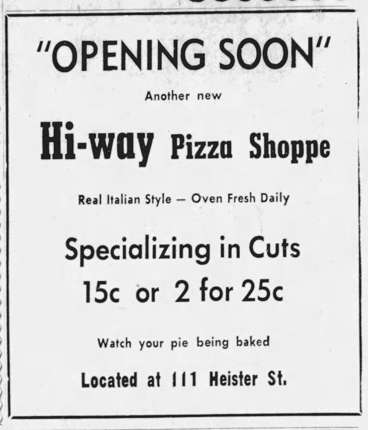 An ad for Hi-Way Pizza from Oct. 30, 1963.