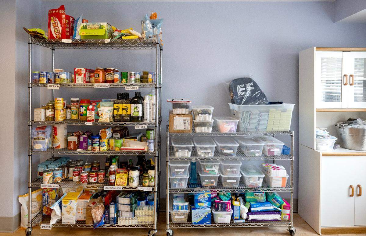 An emergency food and personal hygiene pantry at Centre Helps’ location at 406 S Pugh St.  