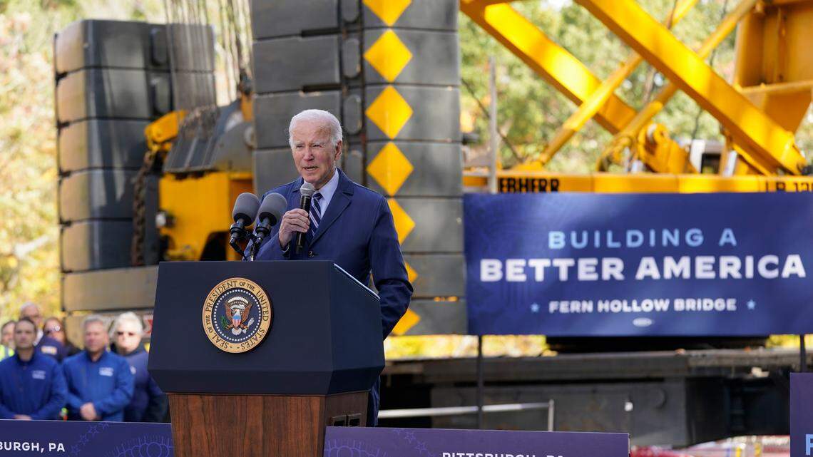 President Joe Biden speaks about his infrastructure agenda at Fern Hollow Bridge in Pittsburgh, Thursday, Oct. 20, 2022.