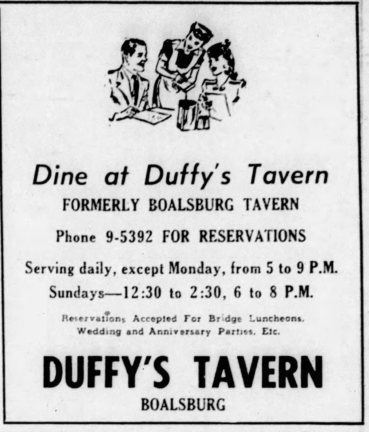An ad from Duffy’s Tavern on May 2, 1946.
