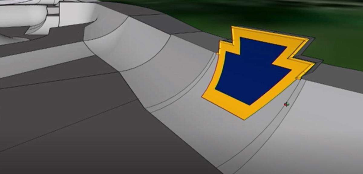 A closer look at part of Nate Wessel’s tentative design for State College’s Action Sports Park. Pictured is a keystone emblem jutting out from a quarter-pipe, which Wessel believes would attract a lot of attention by giving the park a unique touch.
