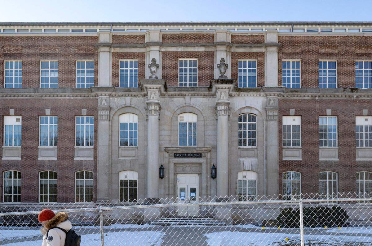 The Sackett Building is fenced off on the Penn State University Park campus on Tuesday, Jan. 14, 2025.