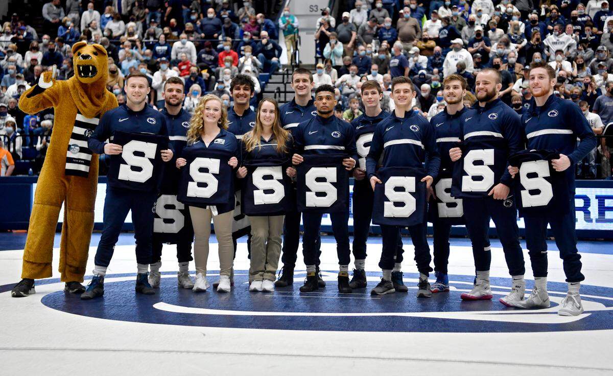 Penn State wrestling honors the 2022 seniors before the dual against Rider on Feb. 20.