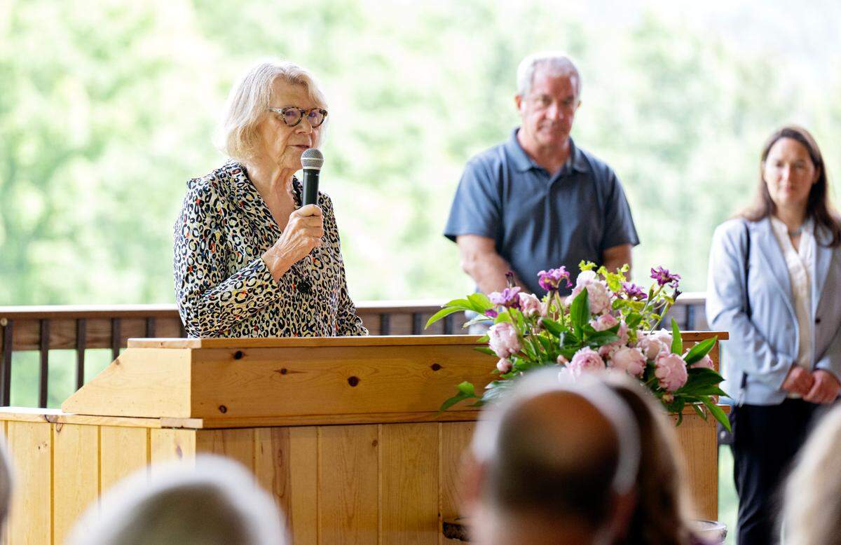 Bellefonte Art Museum Executive Director Patricia House highlights the upcoming exhibits at the museum during the Happy Valley Adventure Bureau 2025-2026 tourism grants celebration on Monday, June 9, 2025 at Rolling Rails Lodge.