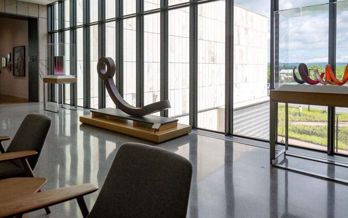 A walkway at the new Palmer Museum of Art with windows that look out to the front of the building on Wednesday, May 29, 2024.