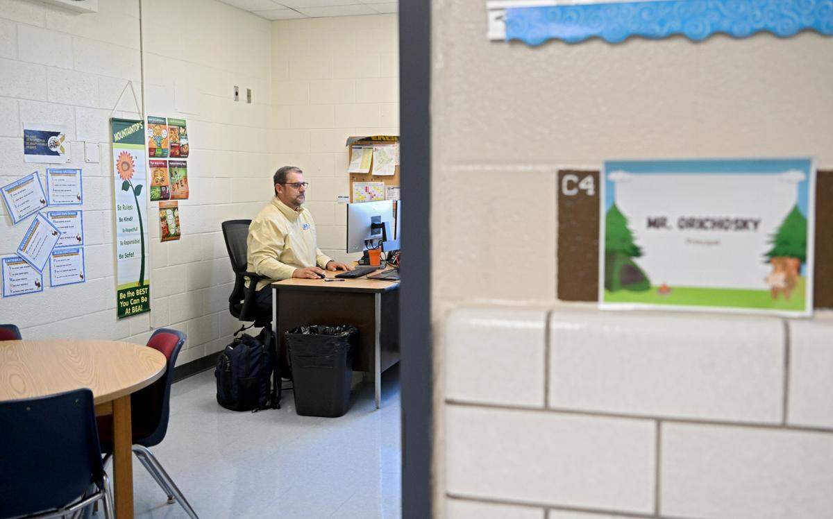 Principal James Orichosky works in his office at Mountaintop Elementary on Thursday, Nov. 2, 2023.