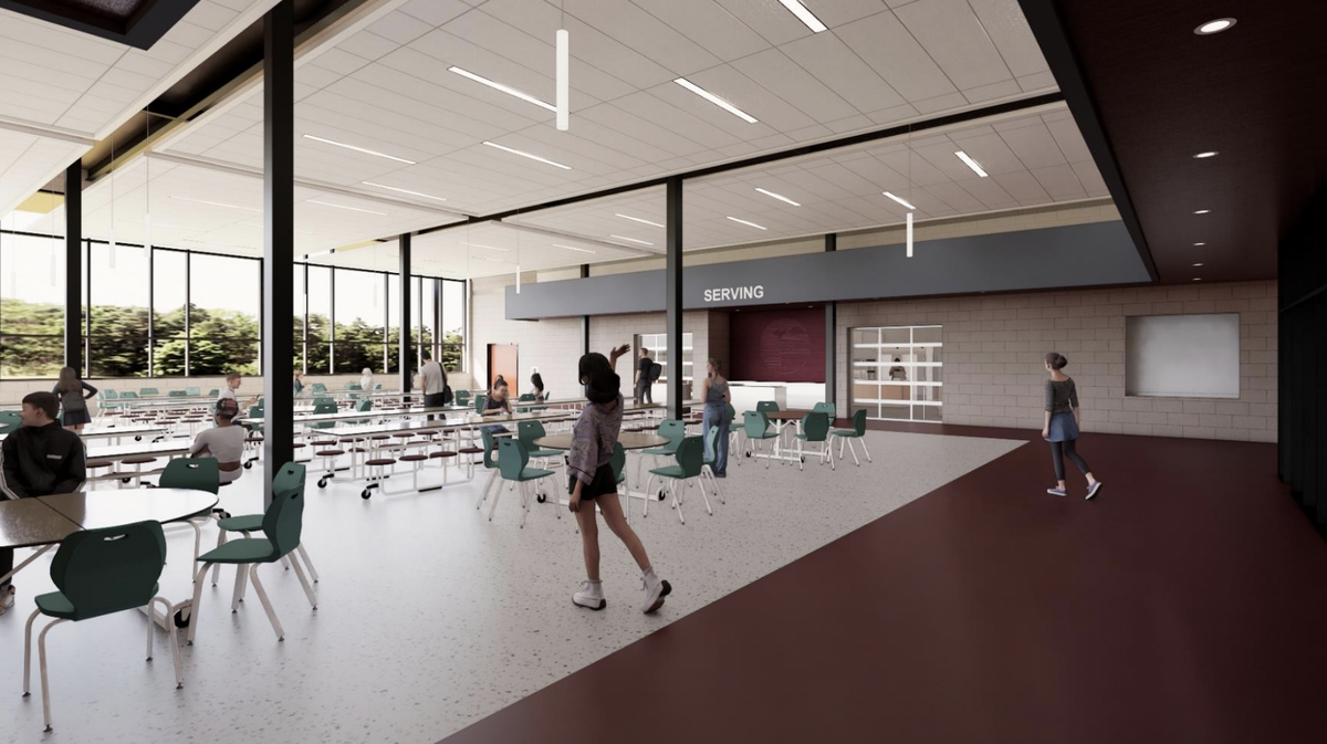 This rendering shows a mockup of the cafeteria inside the new Park Forest Middle School.