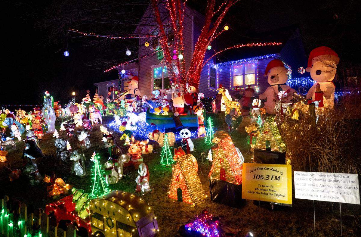 Christmas decorations fill the front yard at 1231 Shamrock Ave. in State College Dec. 10, 2024.