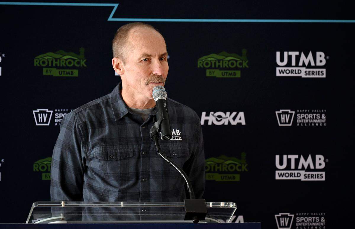 Paul Huddle, senior director of global trail running, talks about the Rothrock by UTMB race on Tuesday, Dec. 2, 2025. The event will offer a 50km and 25km trail run in May 2026.  
