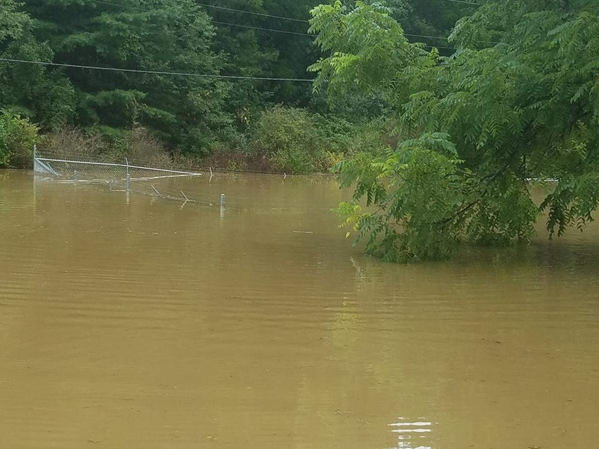 The water overtook an 8-foot-high fence enclosure off of West Cherry Lane in State College.